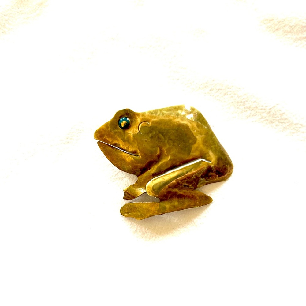 Handmade Vintage Brass Frog Brooch Pin